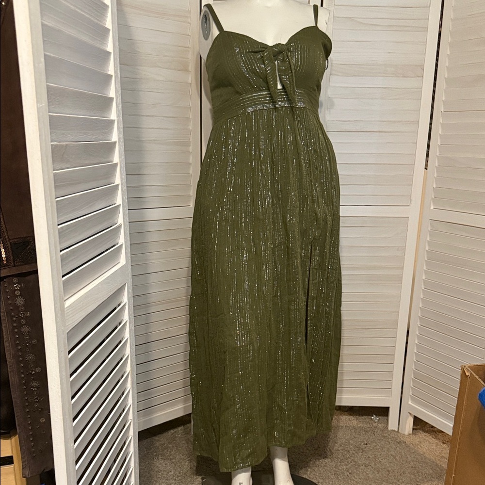 Bar III Island Breeze Burnt Olive Maxi Sundress. Cotton!  Size OX